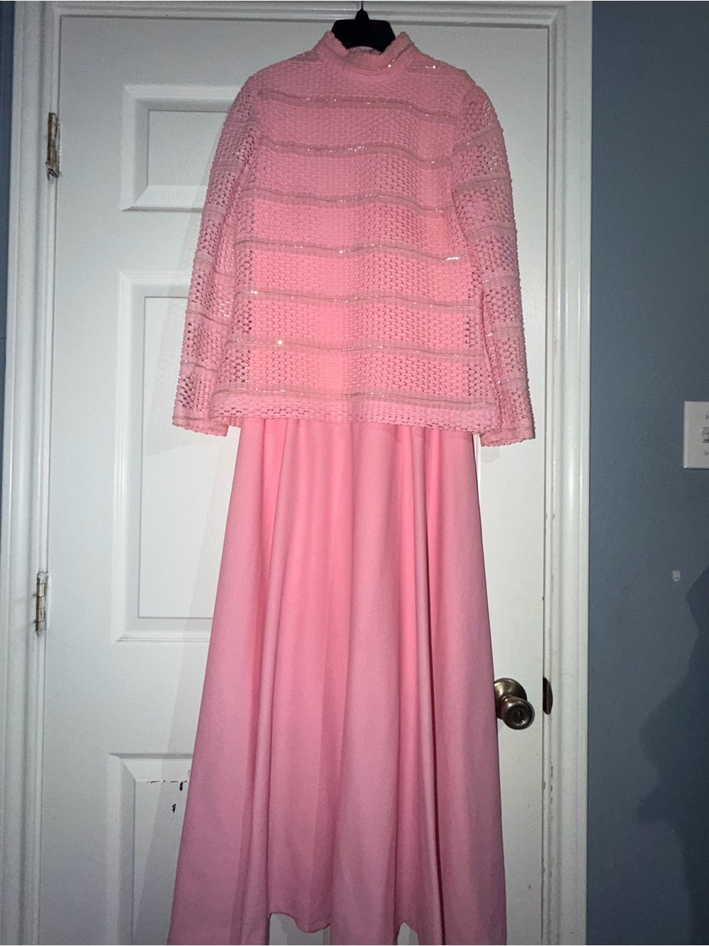 Pink Maxi Skirt with Matching Knit Overlay